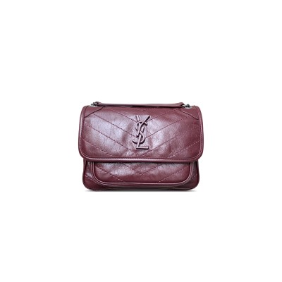 YSL NIKI BABY CHAIN BAG IN CRINKLED VINTAGE LEATHER 633160 (21*16*7.5cm)
